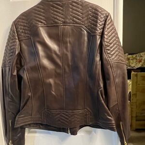 Michael Kors Quilted Brown Leather Jacket